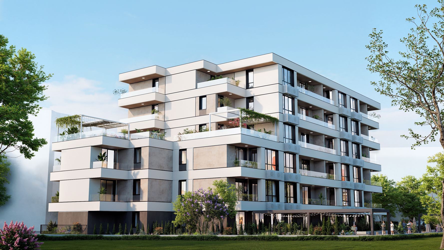 Apartament z jedną sypialnią i własnym małym ogródkiem w nowoczesnym, nowym kompleksie w Słonecznym Brzegu