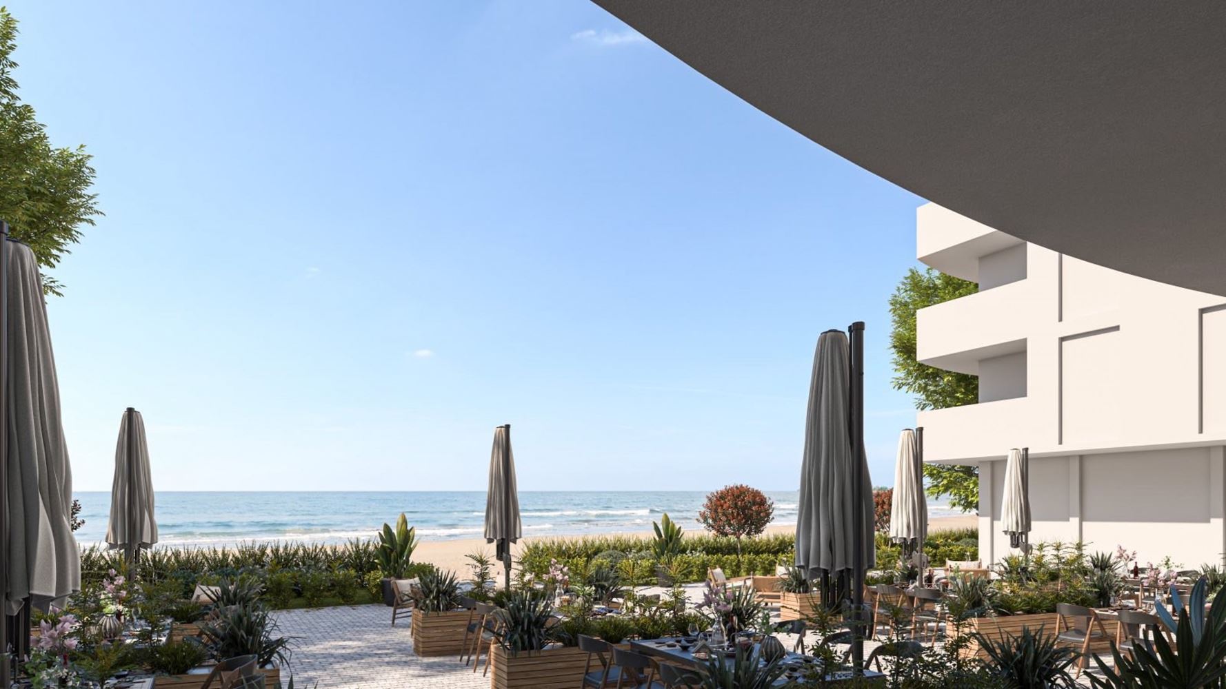 Mieszkanie dwupokojowe w pierwszej linii brzegowej w Pomorie – nowoczesna architektura, panoramiczne widoki na morze i doskonała lokalizacja!
