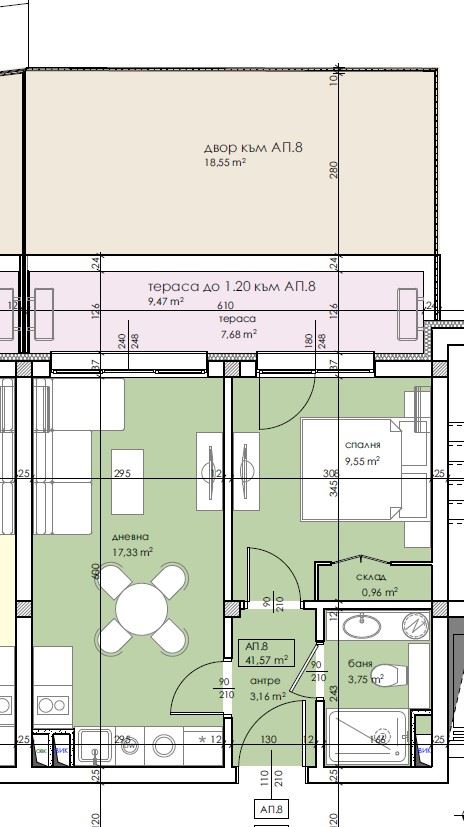 Apartament z jedną sypialnią i własnym małym ogródkiem w nowoczesnym, nowym kompleksie w Słonecznym Brzegu