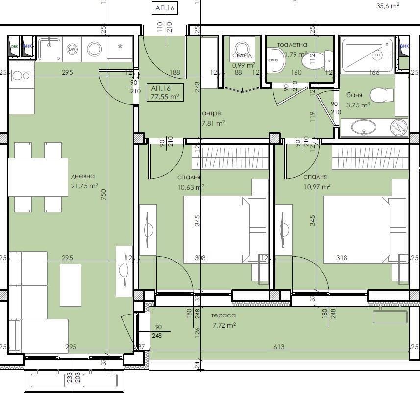 Przestronny apartament z dwiema sypialniami w nowym kompleksie w Słonecznym Brzegu, kilka minut od morza