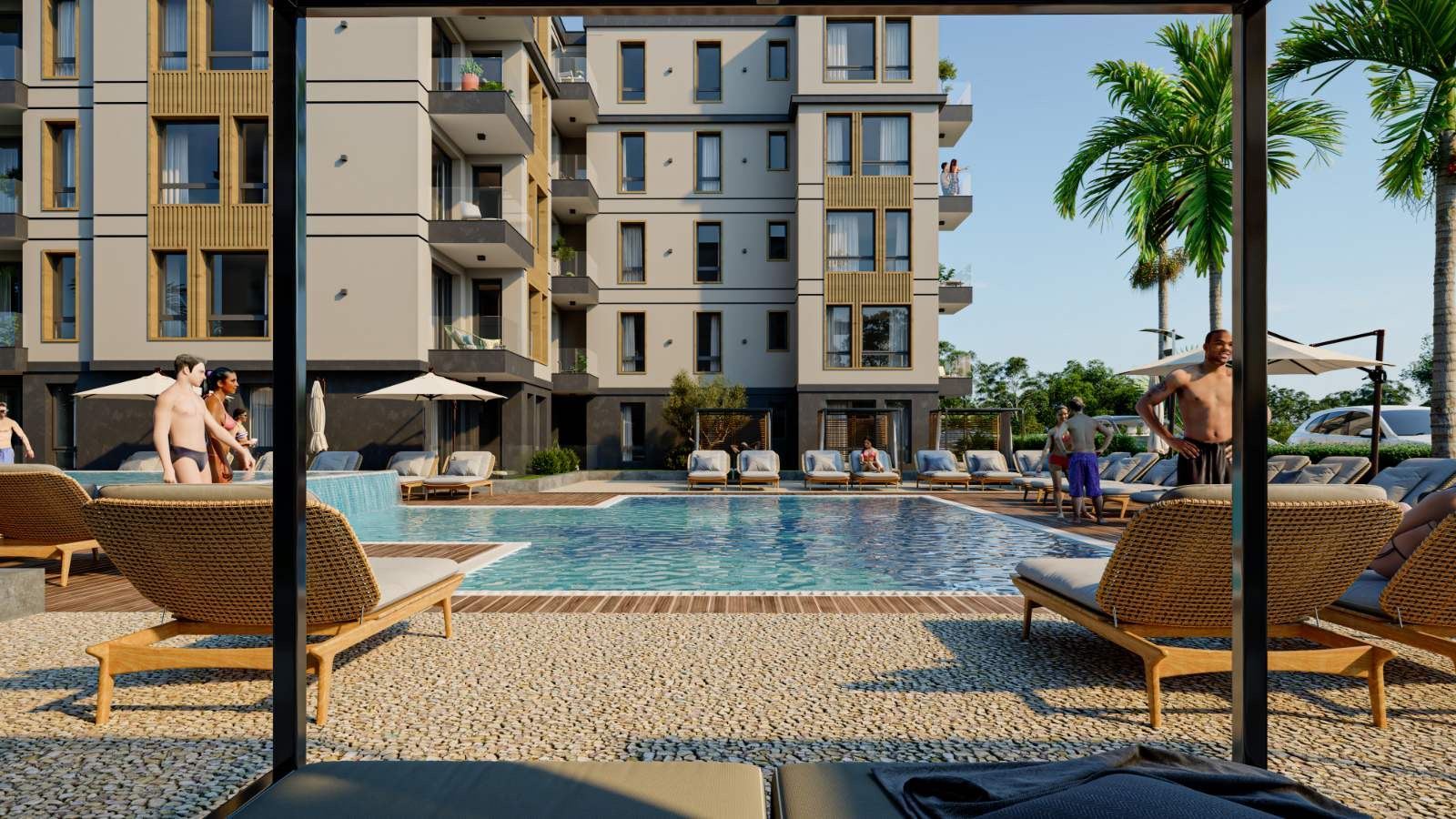 Nowy apartament z jedną sypialnią w stylowym kompleksie z basenem, 500 m od plaży w Rawdzie