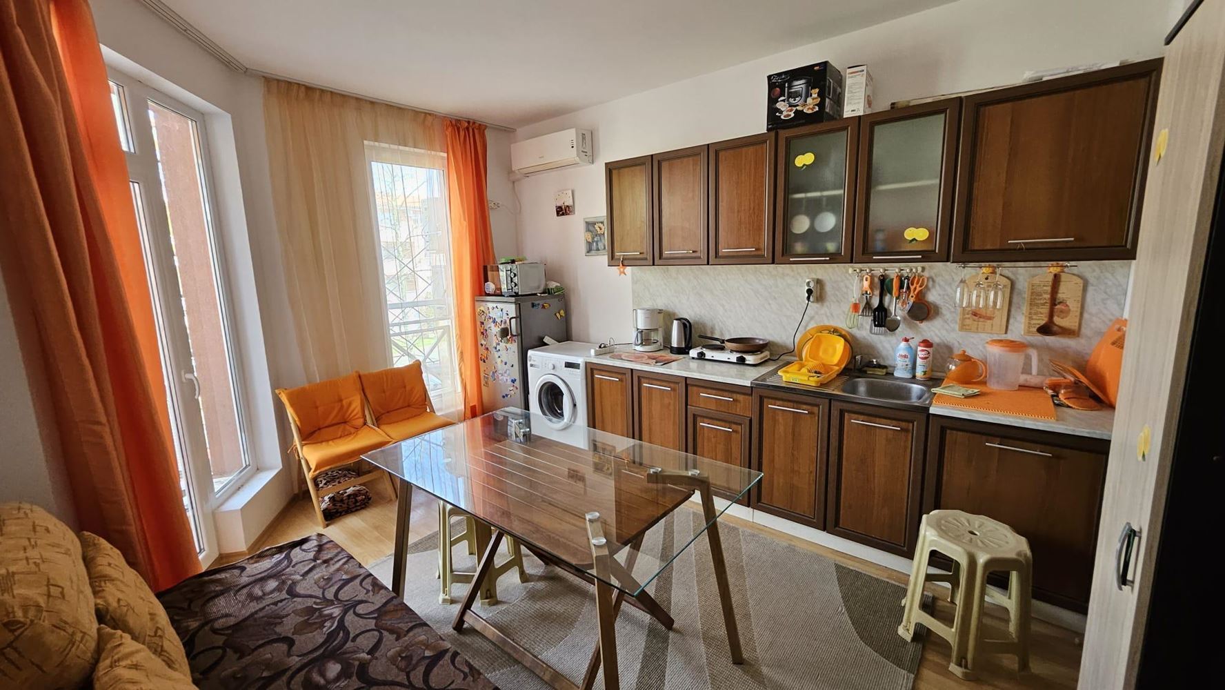 Nowoczesne mieszkanie z jedną sypialnią w zamkniętym kompleksie z basenami i atrakcjami wodnymi w rejonie Słonecznego Brzegu