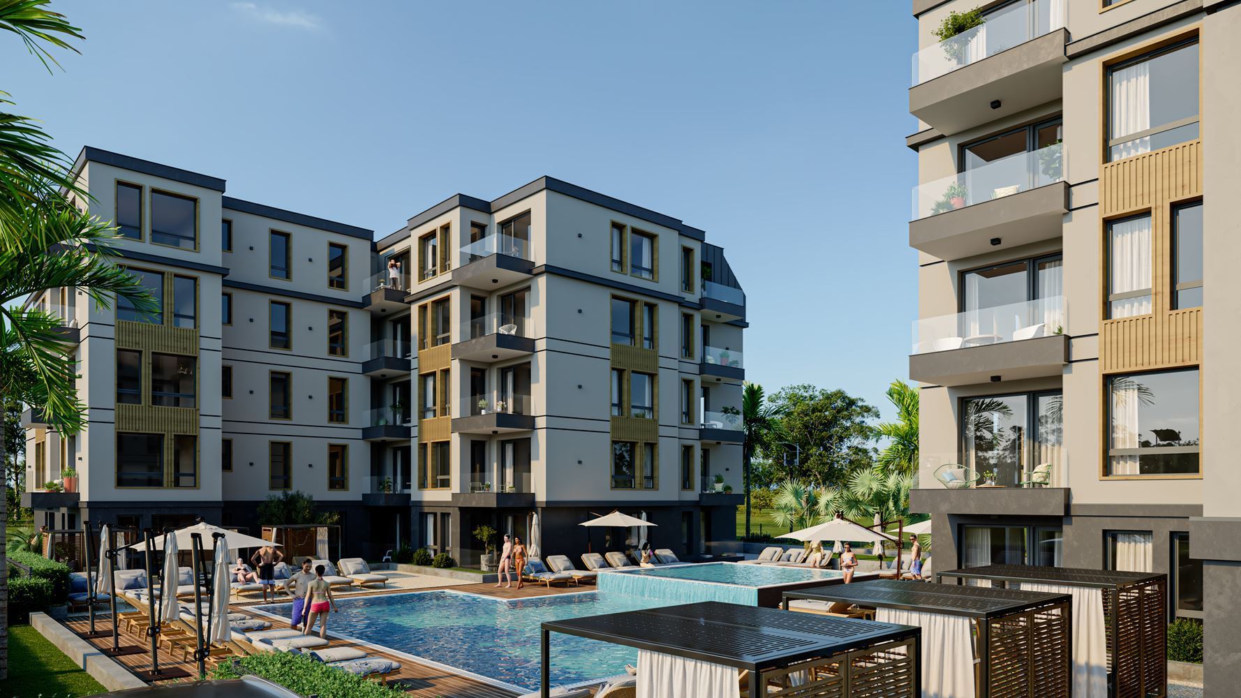 Nowy apartament z jedną sypialnią w stylowym kompleksie z basenem, 500 m od plaży w Rawdzie