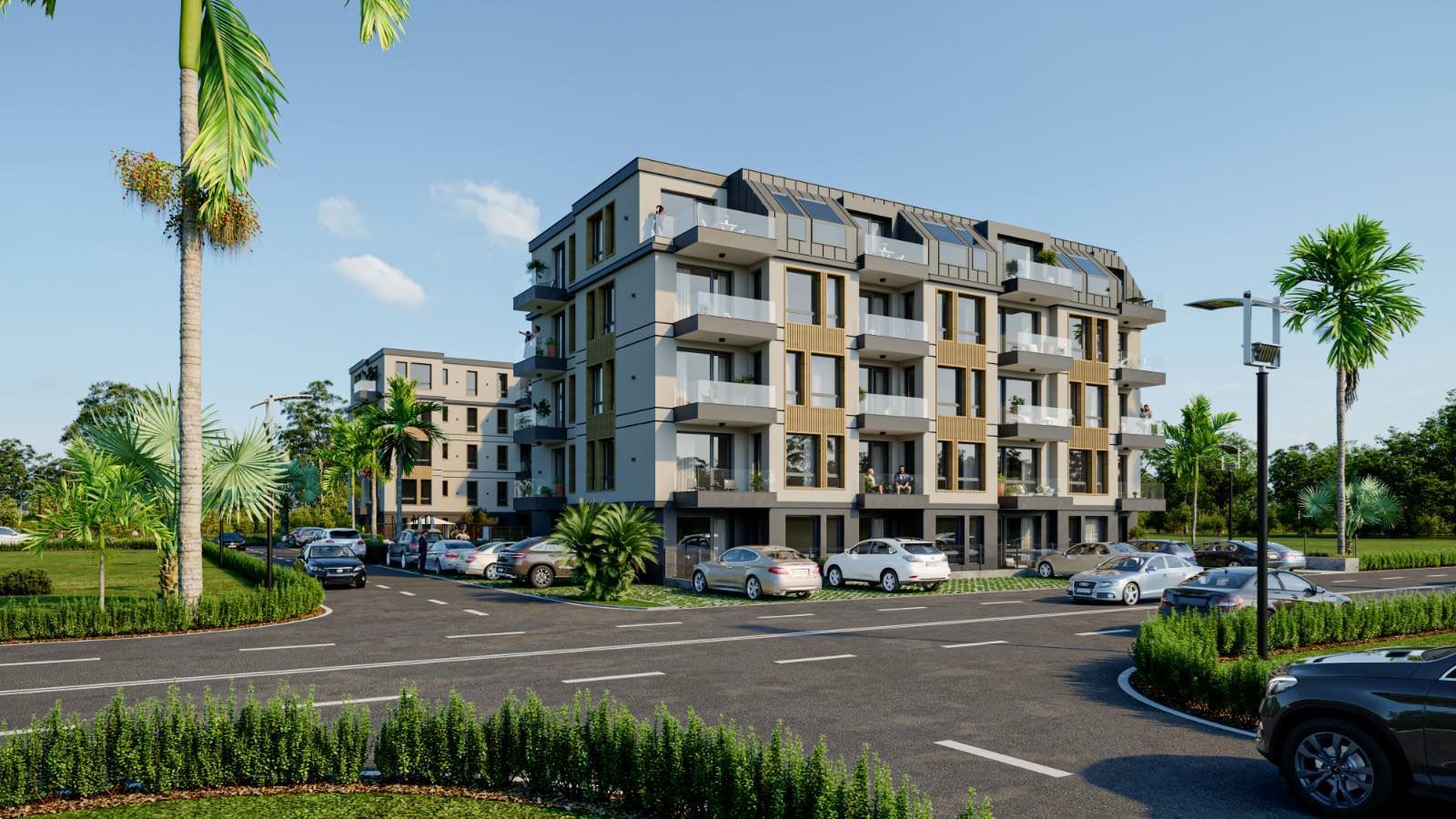 Nowy apartament z jedną sypialnią w stylowym kompleksie z basenem, 500 m od plaży w Rawdzie