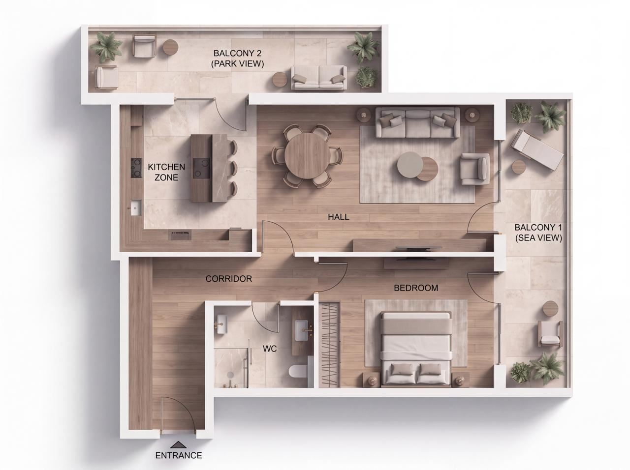 Pierwsza linia brzegowa w Słonecznym Brzegu – przestronny apartament z jedną sypialnią z widokiem na morze, góry i miasto