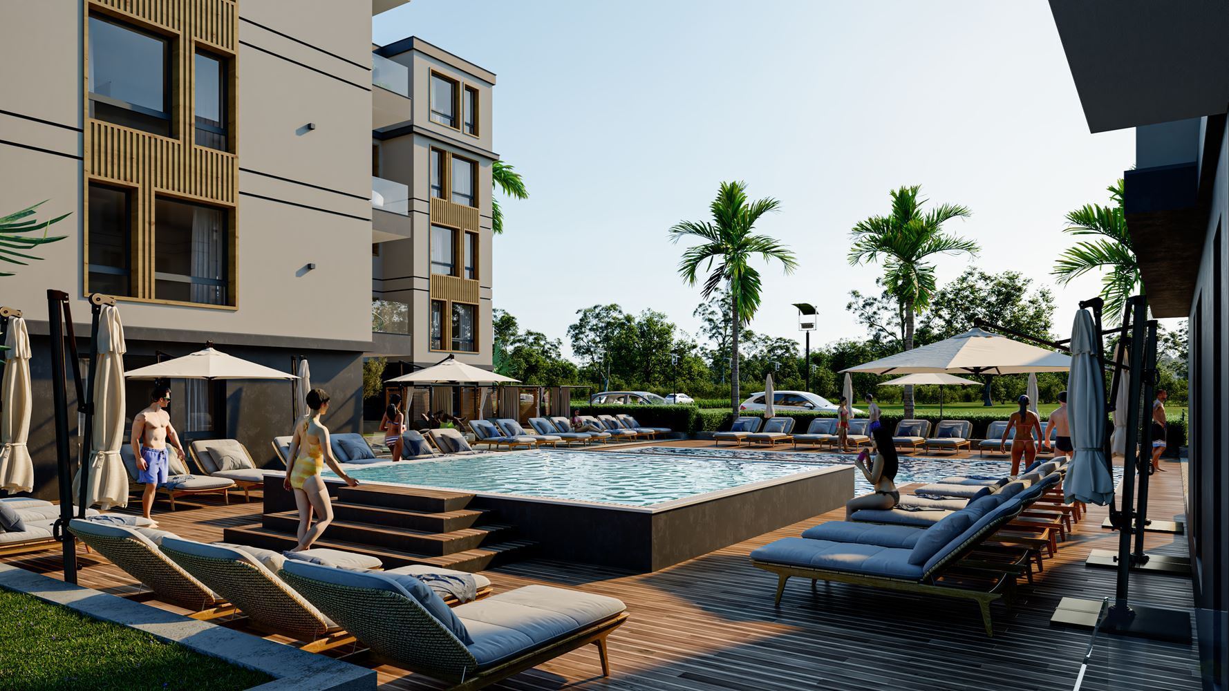 Nowy apartament z jedną sypialnią w stylowym kompleksie z basenem, 500 m od plaży w Rawdzie