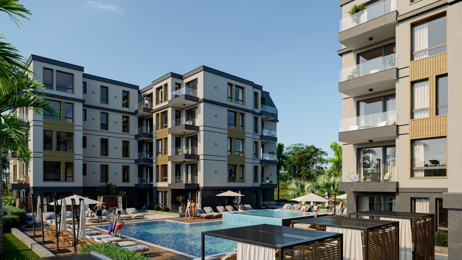 Nowy apartament z jedną sypialnią w stylowym kompleksie z basenem, 500 m od plaży w Rawdzie
